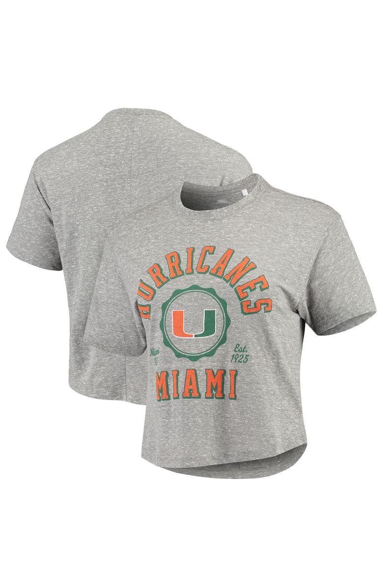 PRESSBOX Women's Pressbox Cream Miami Hurricanes Tri-Blend Bishop Knobi Crop T-Shirt, Main, color,