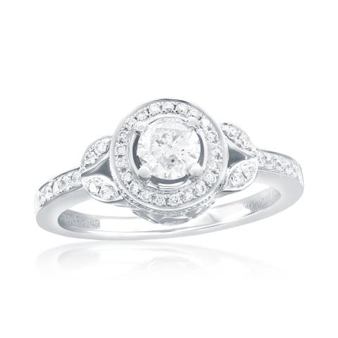 14K White Gold 0.42ct White Diamond & 0.43cttw Diamond Ring