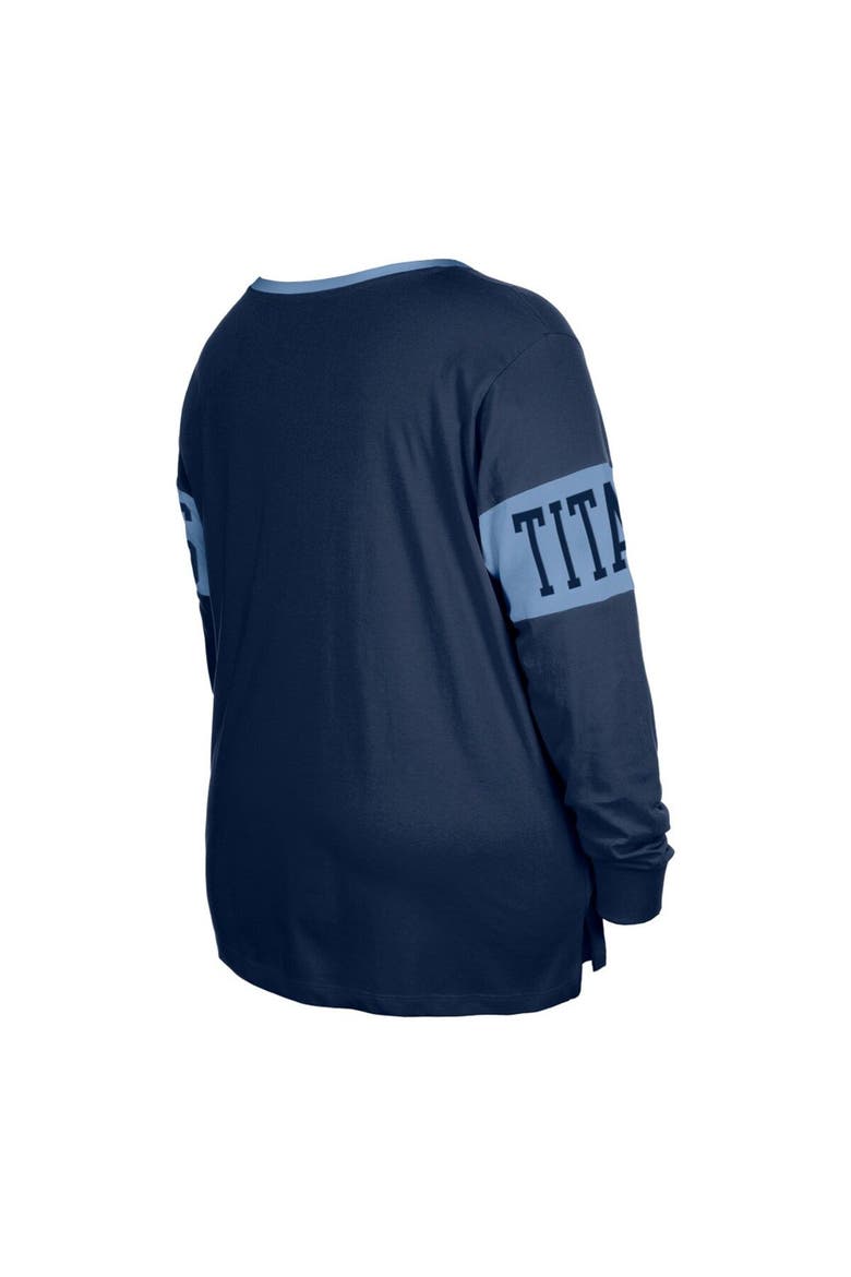 Women's New Era  Navy Tennessee Titans Plus Size Lace-Up Notch Neck Long Sleeve T-Shirt, Alternate, color, Navy