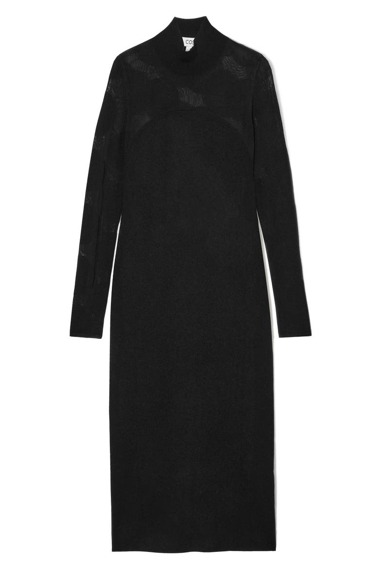 Polka Dot Long Sleeve Wool Blend Sweater Dress, Alternate, color, BLACK DARK KY