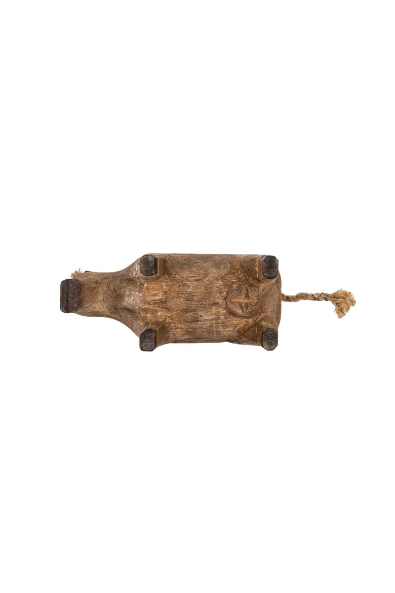 Carved Cow Decorative Accent Natural Wood & Jute, Alternate, color, Brown
