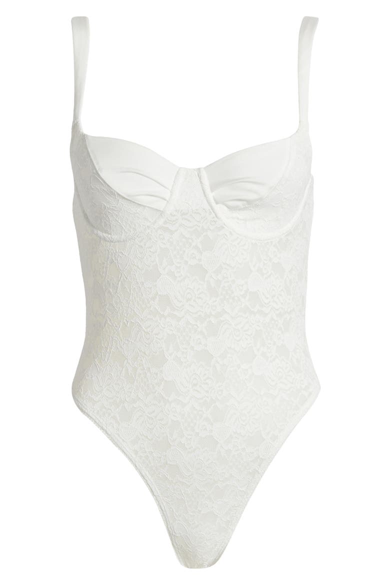 Lace & Satin Underwire Bodysuit, Alternate, color, WHITE