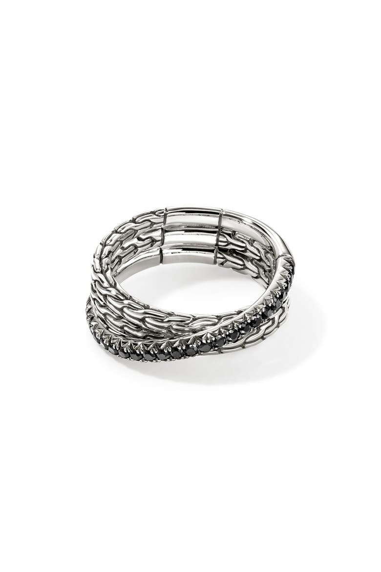 JH Essential Pavé Crossover Ring, Sterling Silver, Gemstones, Main, color, SILVER/ BLACK SAPPHIRE