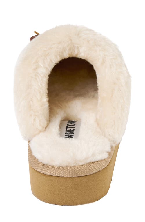 Minnetonka Flurry Faux Fur Trim Scuff Slipper In Brown