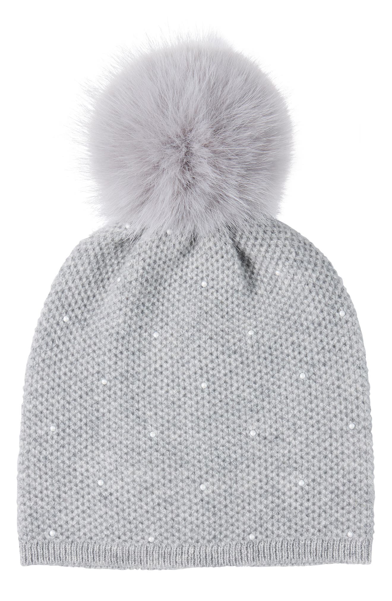 Sofia Cashmere Embellished Textured Cashmere Beanie with Faux Fur Pompom