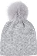 Sofia Cashmere Embellished Textured Cashmere Beanie with Faux Fur Pompom