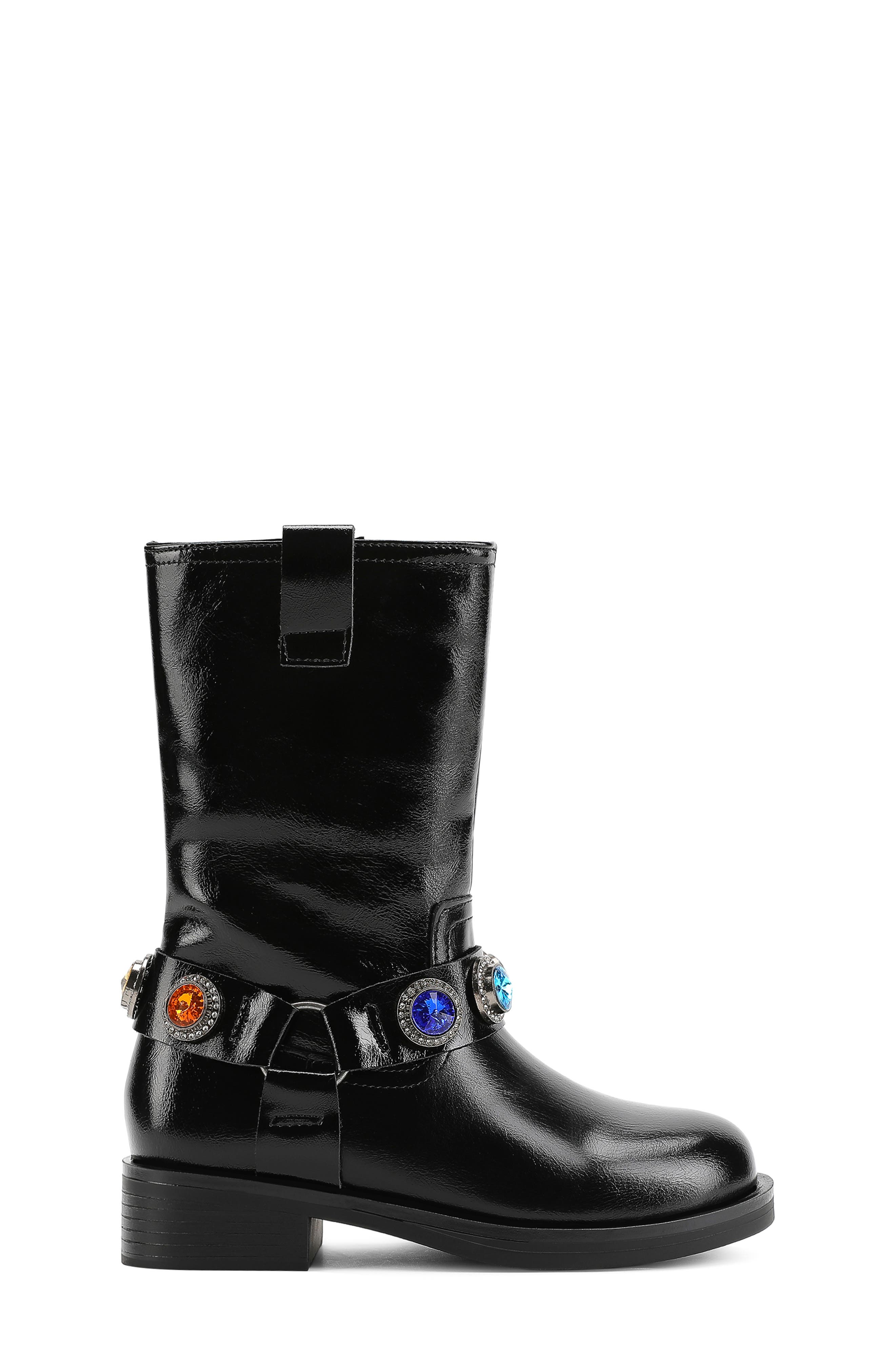 Kids' Octavia Faux Leather Biker Boot, Alternate, color, BLACK