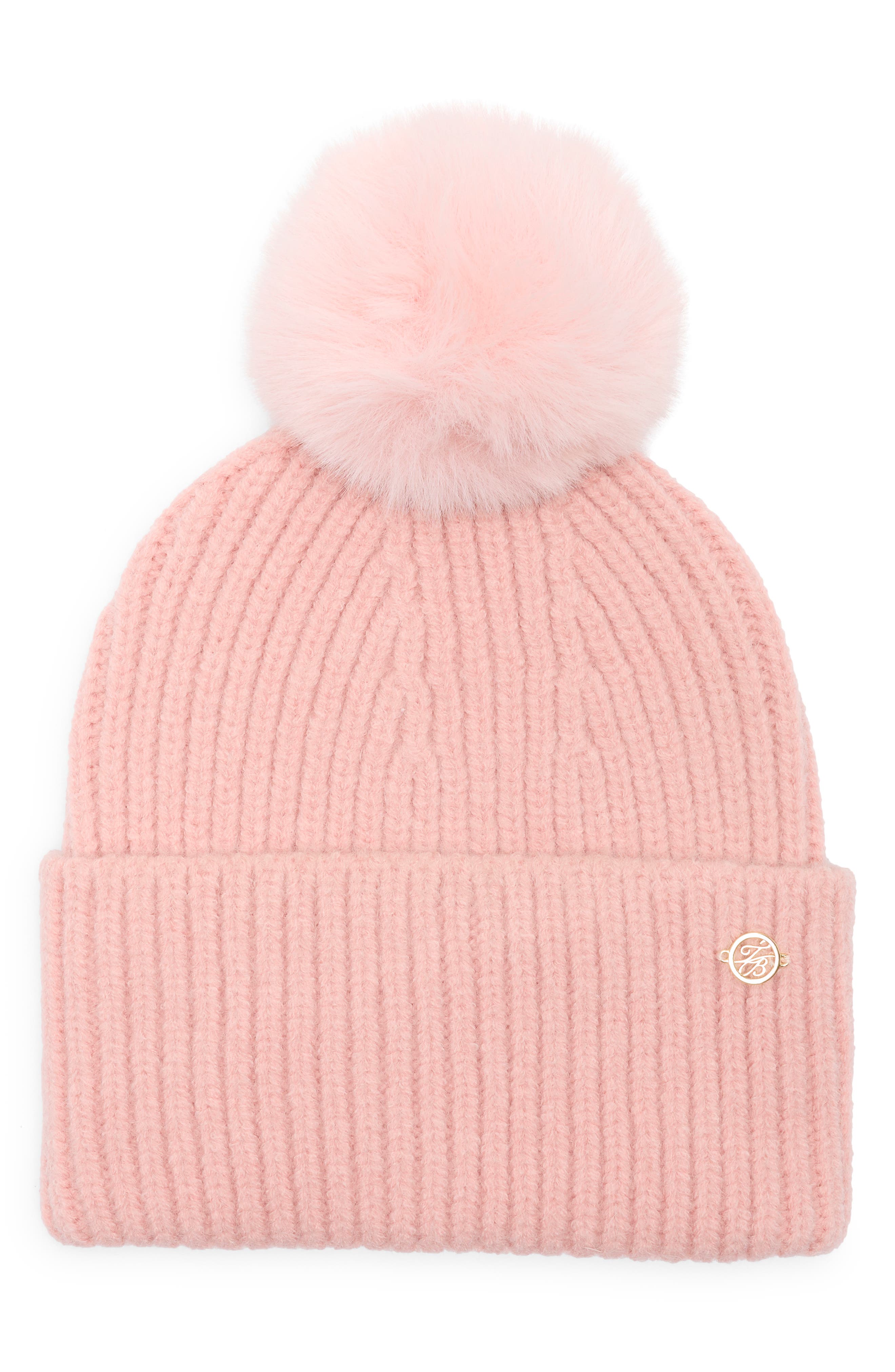 Ted Baker London Faux Fur Pompom Cuffed Beanie