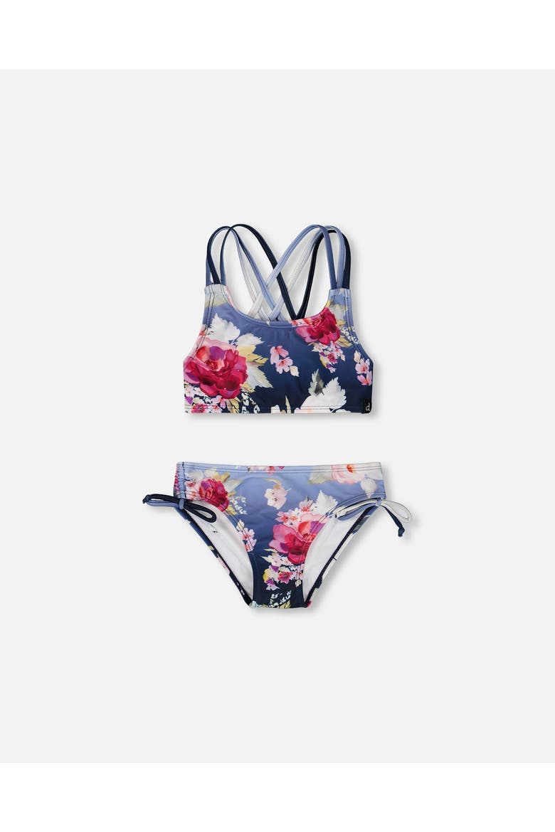 Two-Piece Rose Swimsuit, Main, color, Blue with Roses Print