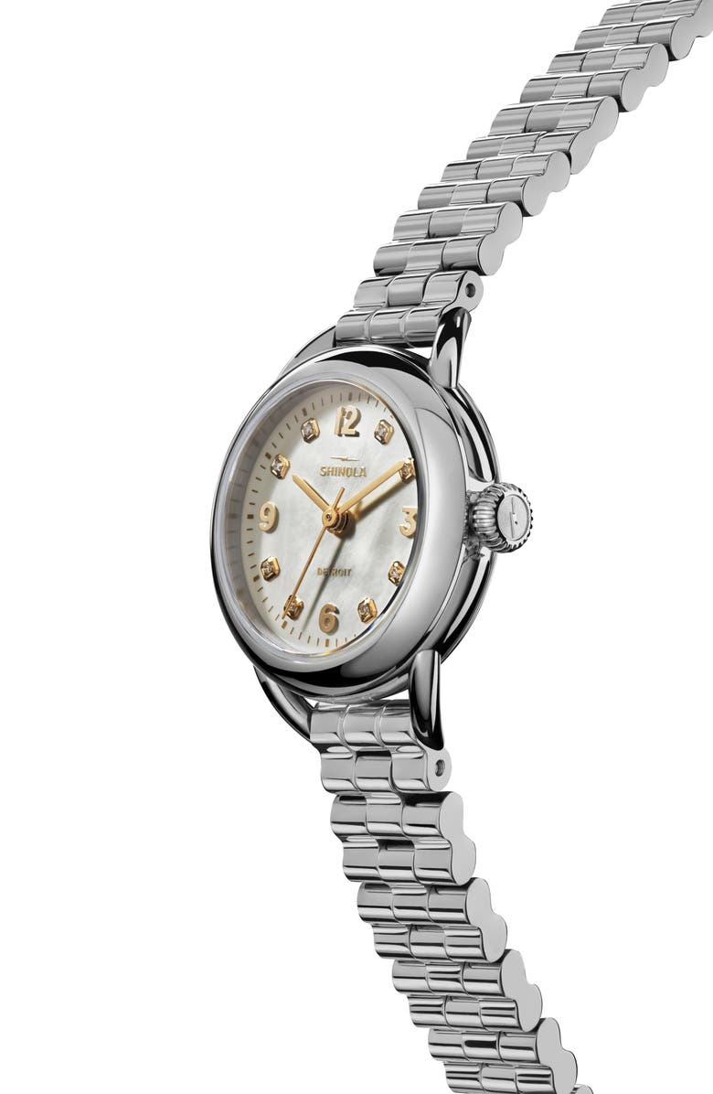 Shinola Runabout Mother-of-Pearl & Diamond Bracelet Watch, 25mm, Alternate, color, White/Mother Of Pearl