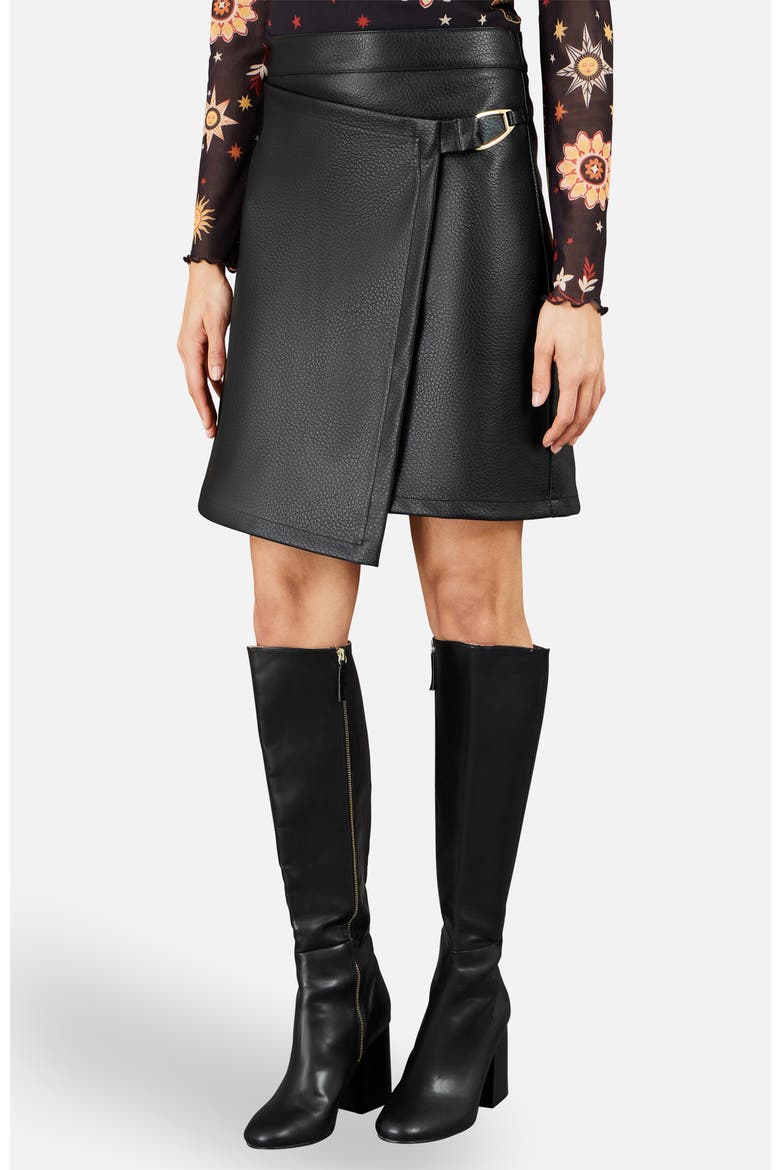 Faux Leather Wrap Skirt, Main, color, Black