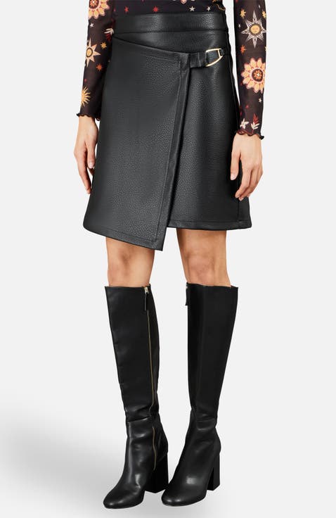 Faux Leather Wrap Skirt