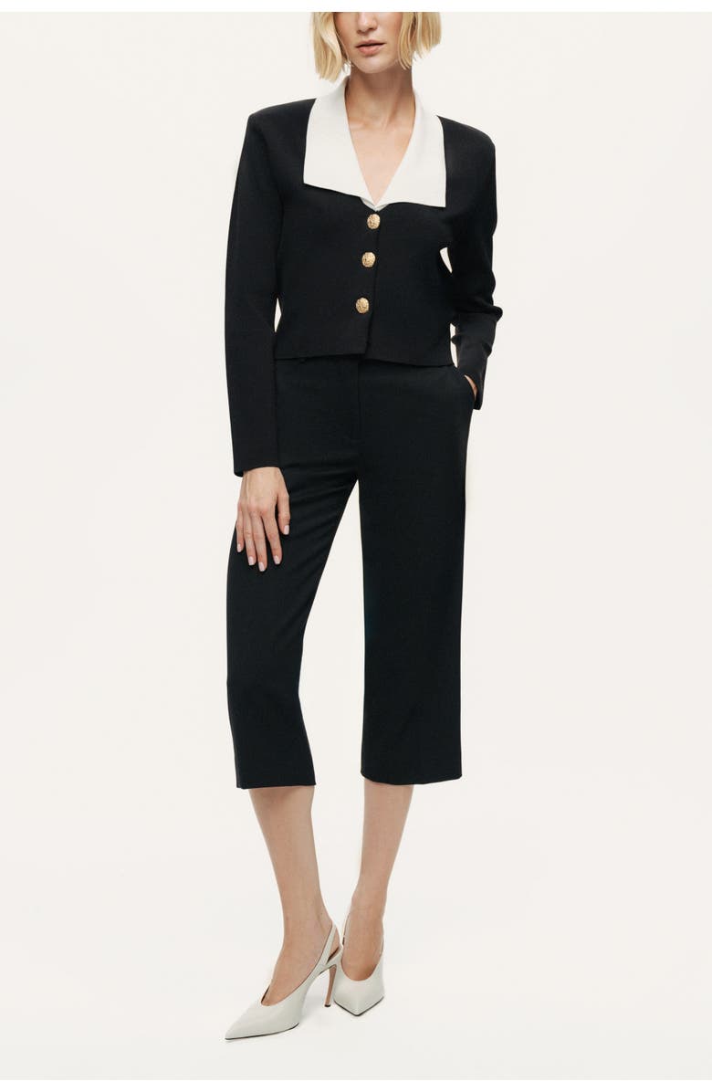 Nocturne Contrast Collar Knit Cardigan, Main, color, Black