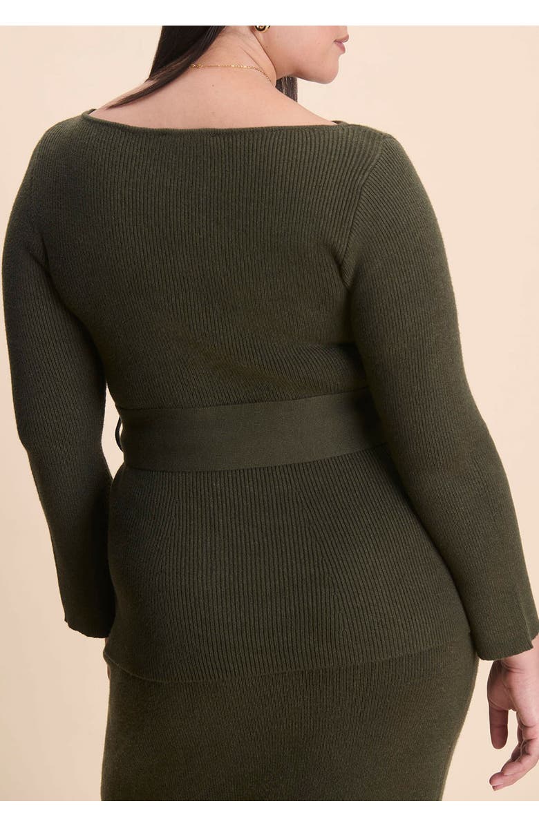 ELOQUII Belted Sweater, Alternate, color, Dark Forest Green