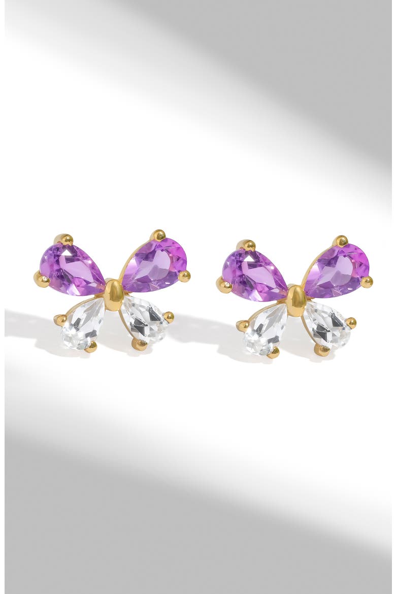 Goldtone Stud Earrings, Alternate, color, PURPLE