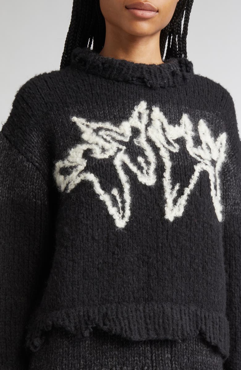Meruert Tolegen Embroidered Angels Distressed Hand Knit Sweater, Alternate, color, Black