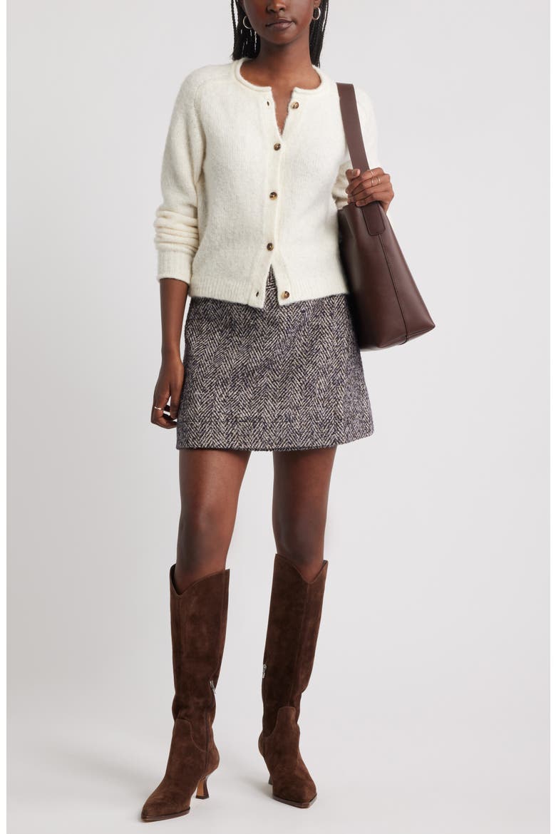 Herrringbone Tweed Wrap Miniskirt, Alternate, color, BROWN- BLUE TWEED