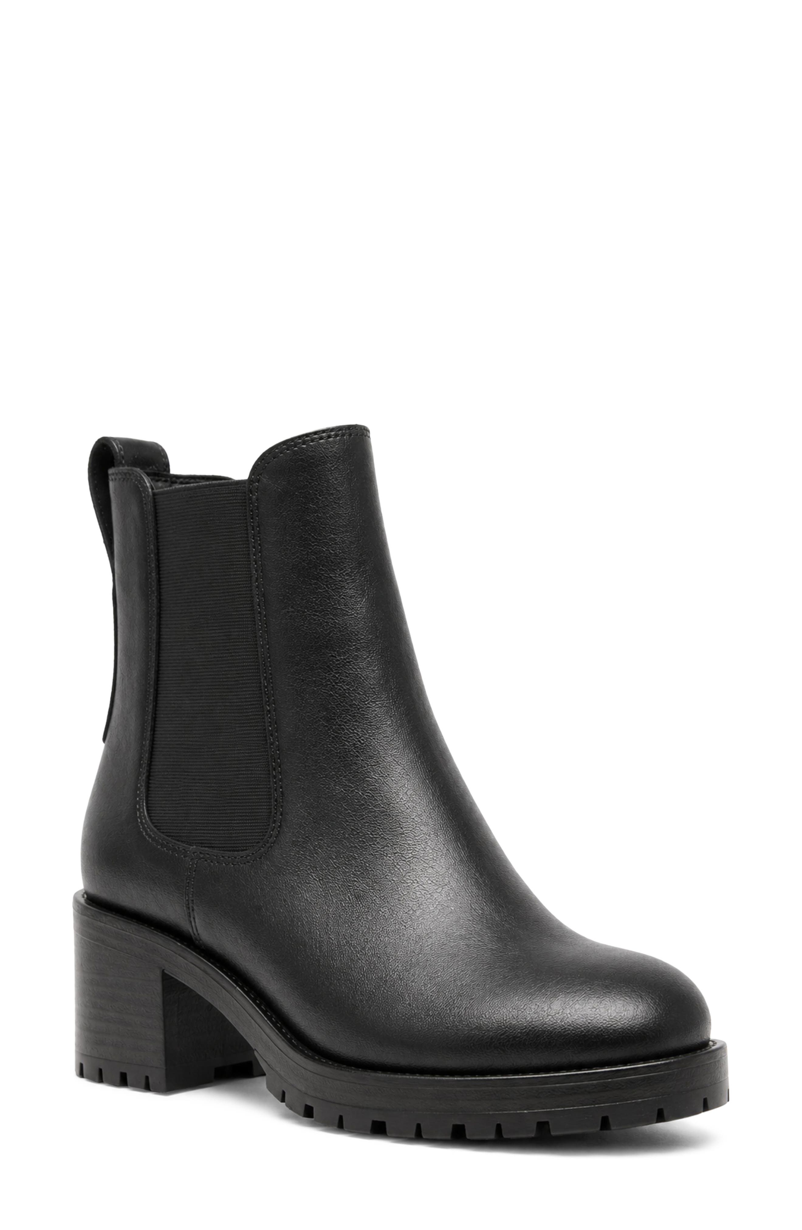 Waffle Leather Chelsea Boot, Main, color, BLACK LEATHER