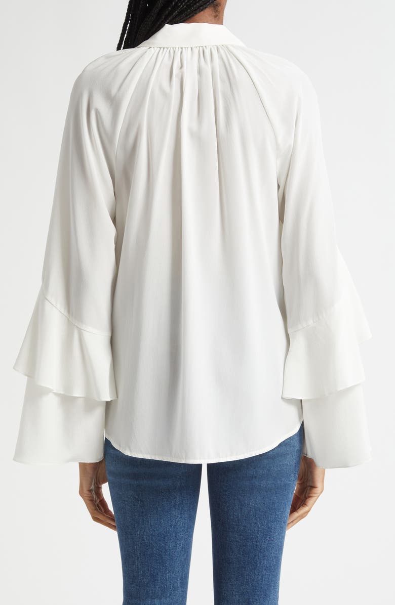 Veronica Beard Demaris Ruffle Stretch Silk Button-Up Shirt, Alternate, color, Dove