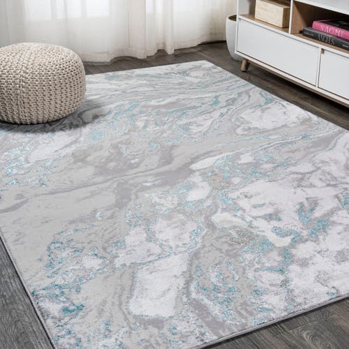 Jonathan Y Swirl Marbled Abstract Area Rug In Gray/turquoise