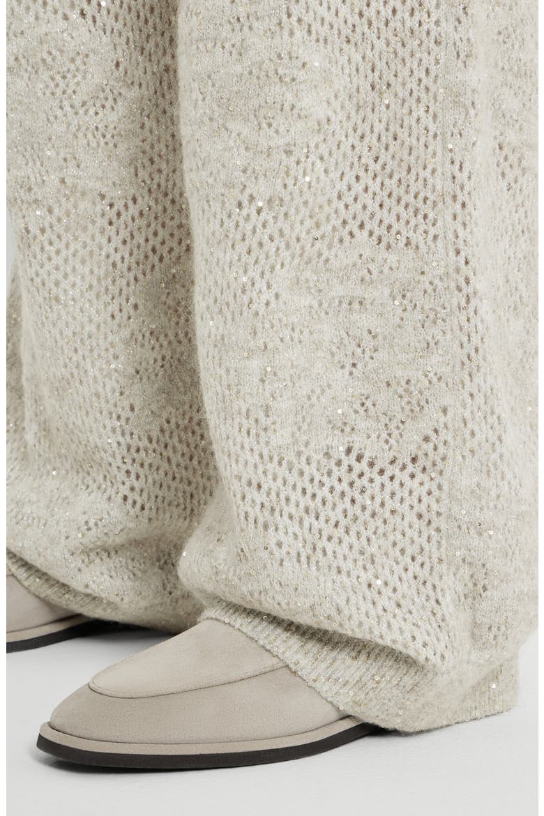 Lace flowers knit track trousers in sparkling mohair and virgin wool, Alternate, color, Buff