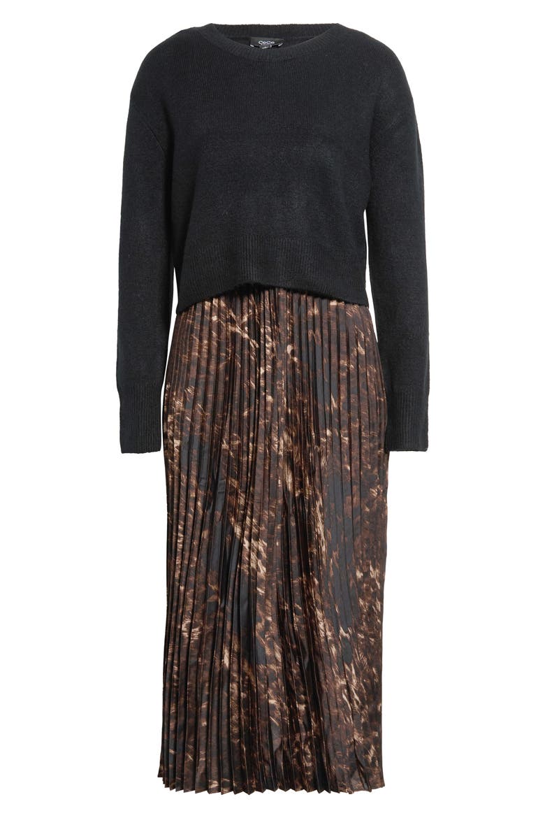 Pleated Slipdress with Sweater, Main, color, RICH BLACK