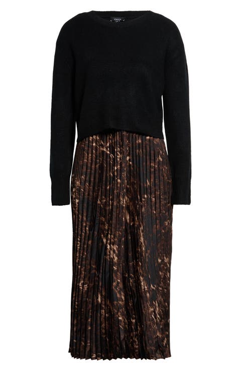Pleated Slipdress with Sweater