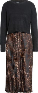 CeCe Pleated Slipdress with Sweater