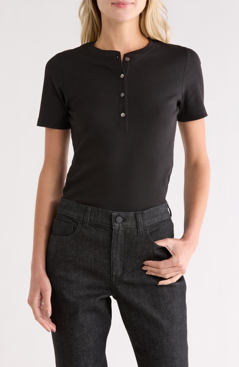 Theory Perry Rib Knit Henley, Main, color, Black