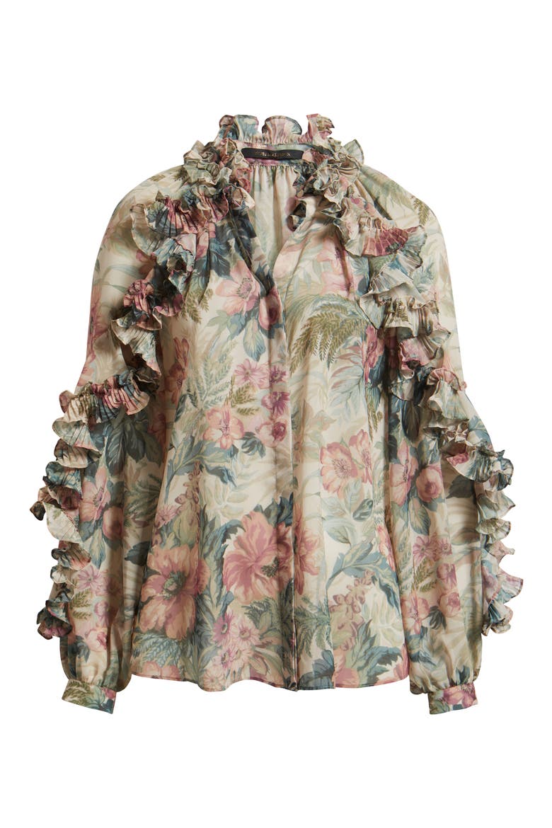 Esme Floral Ruffle Button-Up Chiffon Shirt, Alternate, color, ROSE MULTI