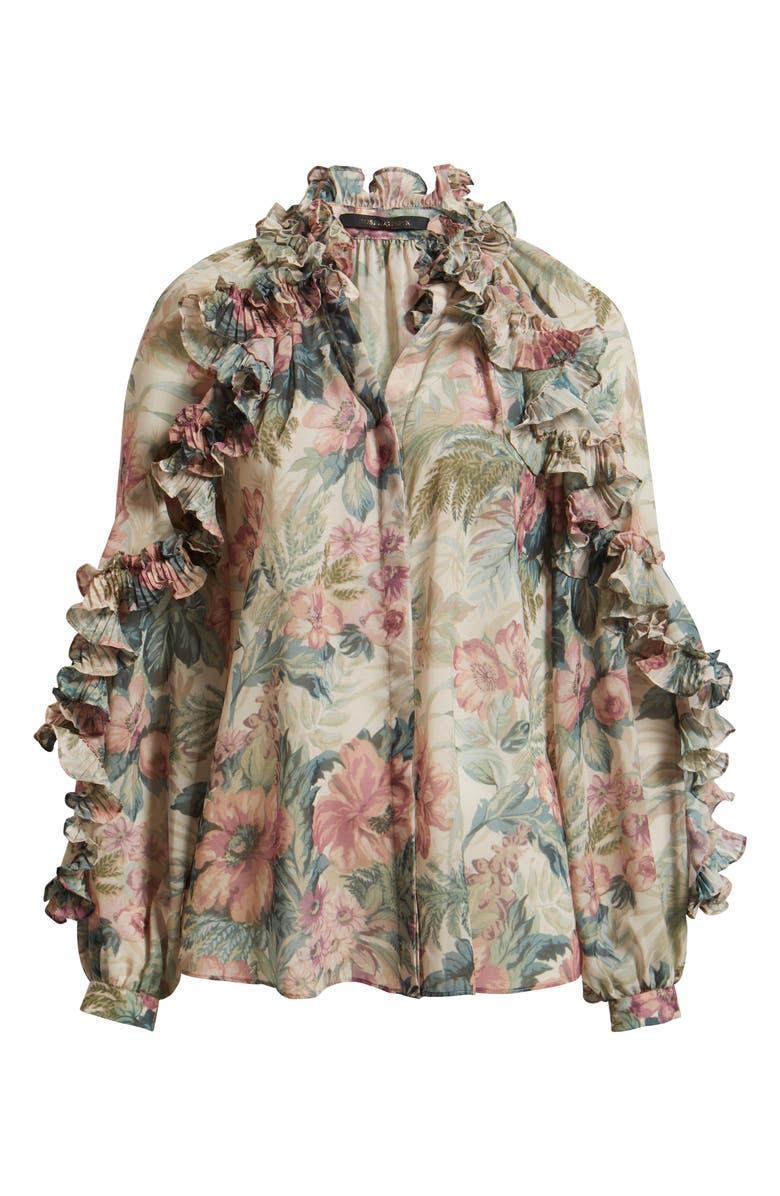 KOBI HALPERIN Esme Floral Ruffle Button-Up Chiffon Shirt, Alternate, color, Rose Multi