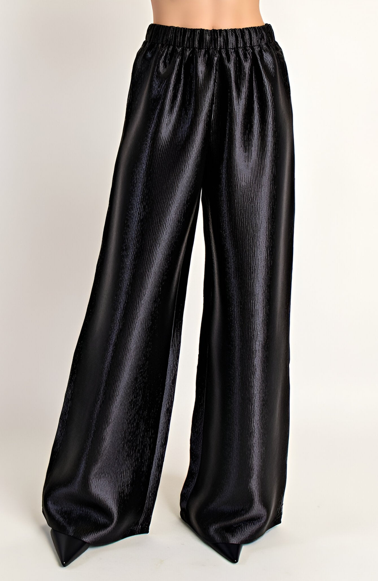 Modenaire Wide Leg Satin Pants with Elastic Waist and Flowing Full-Length Fit, Main, color,