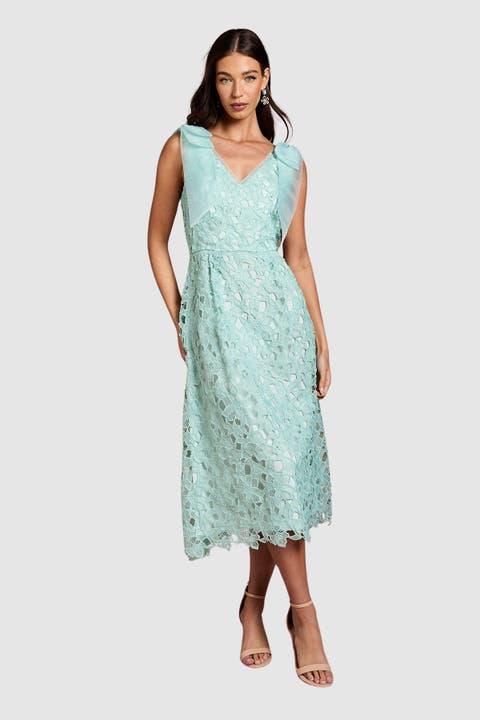 Shoulder Organza Lace Midi Dress