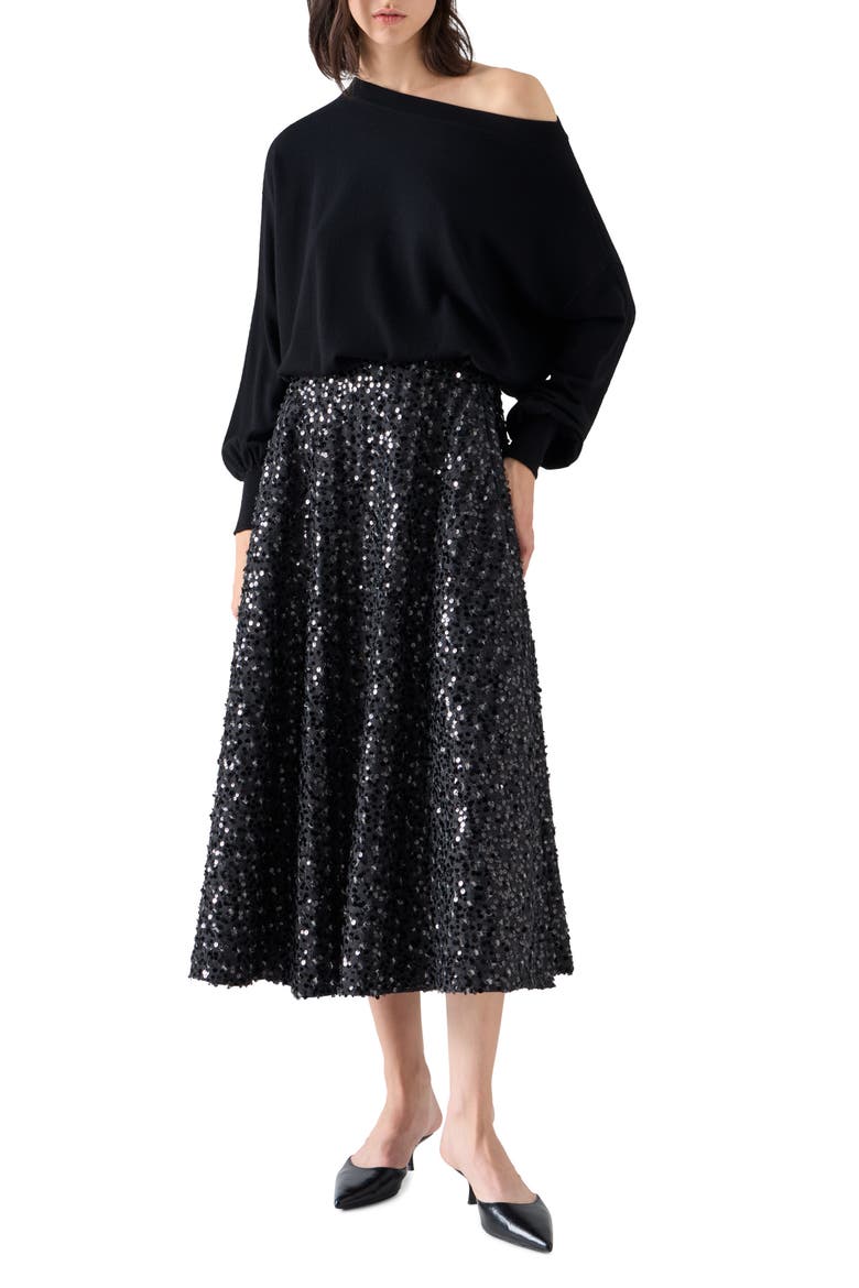 Off the Shoulder Virgin Wool Sweater, Alternate, color, BLACK