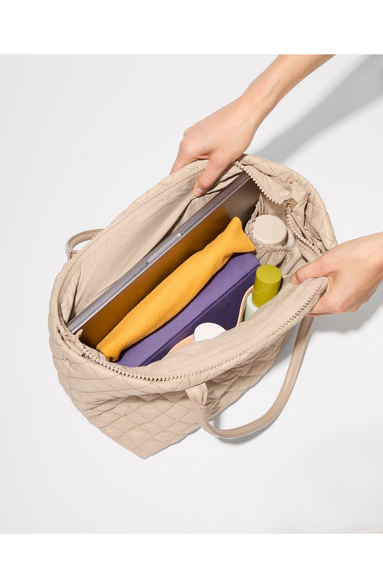 Daily Small Quilted Nylon Tote, Alternate, color, SAND