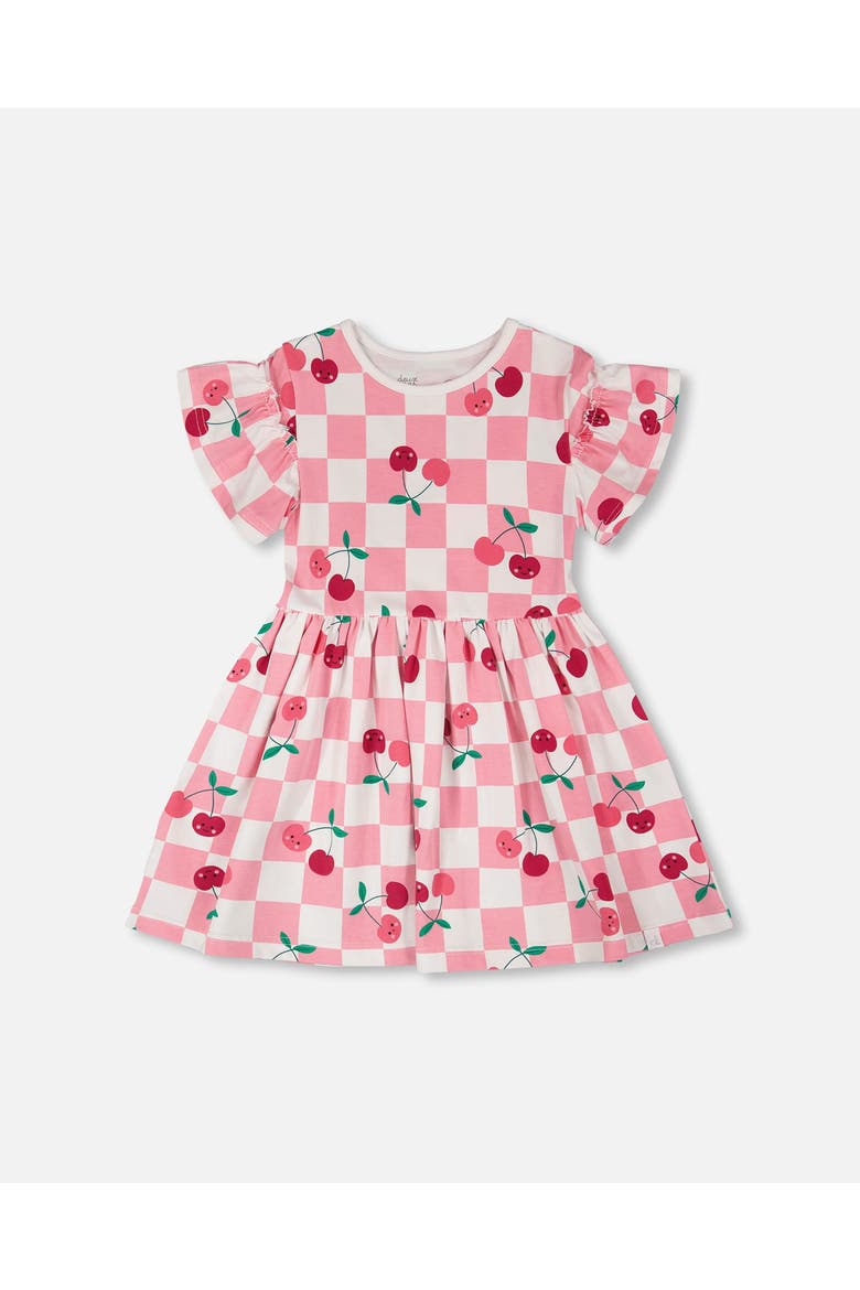 Organic Cotton Jersey Cherries Short Sleeve Dress, Main, color, Pink Printed Cherries