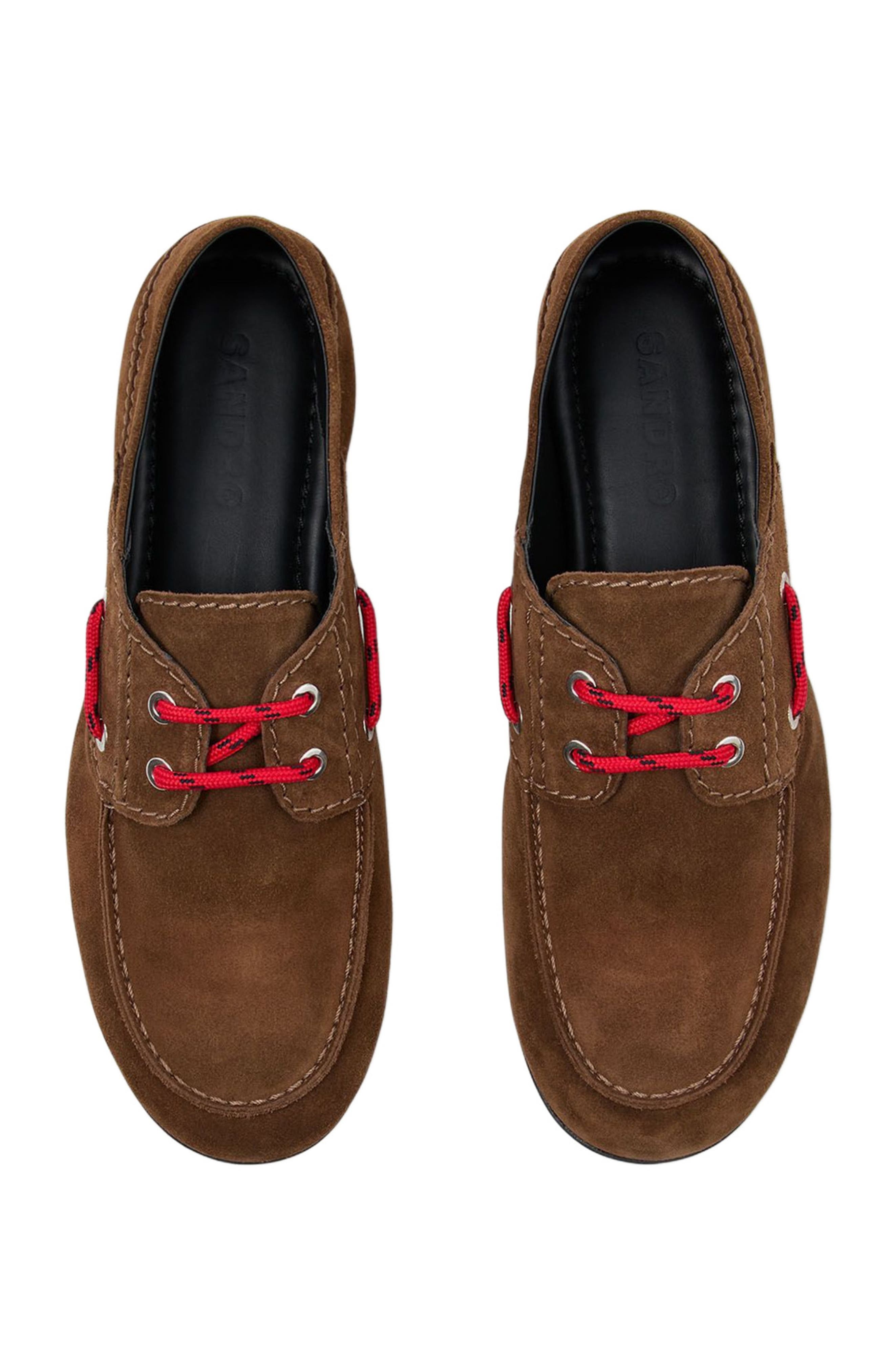 SANDRO Suede lace-up boat shoes, Alternate, color, Brown