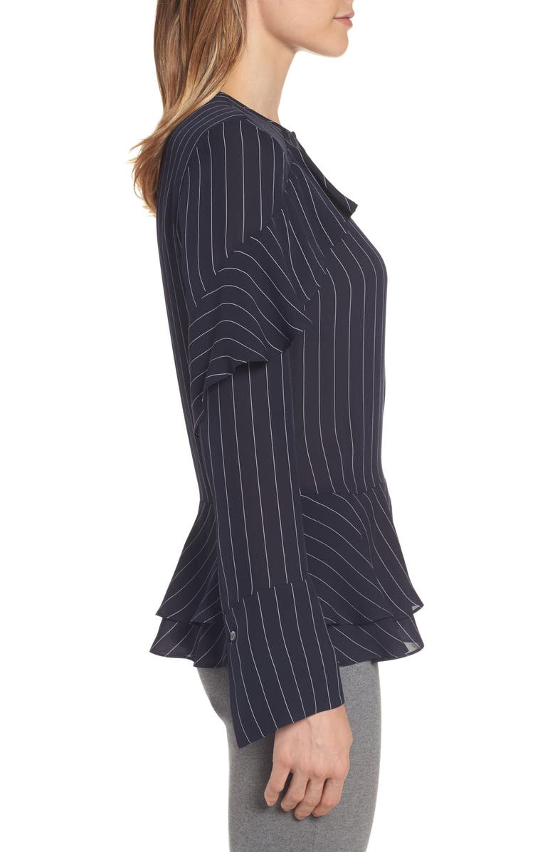 Classiques Entier<sup>®</sup> Bell Sleeve Pinstripe Silk Blouse, Alternate, color, 