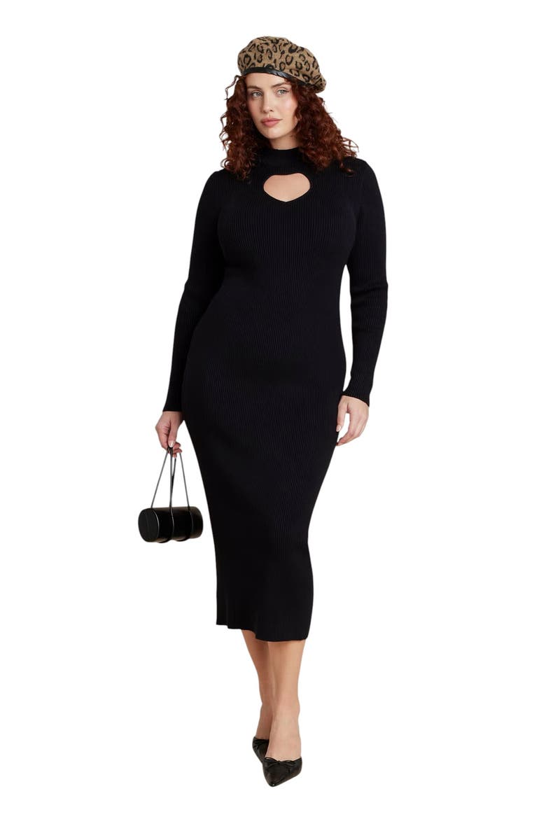 Heart Cutout Midi Dress, Alternate, color, BLACK ONYX