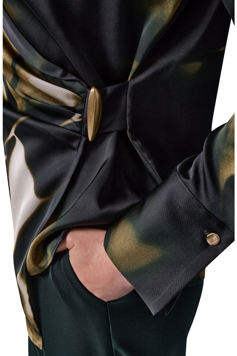 Notched Collar Satin Wrap Blouse, Alternate, color, OLIV BRINE