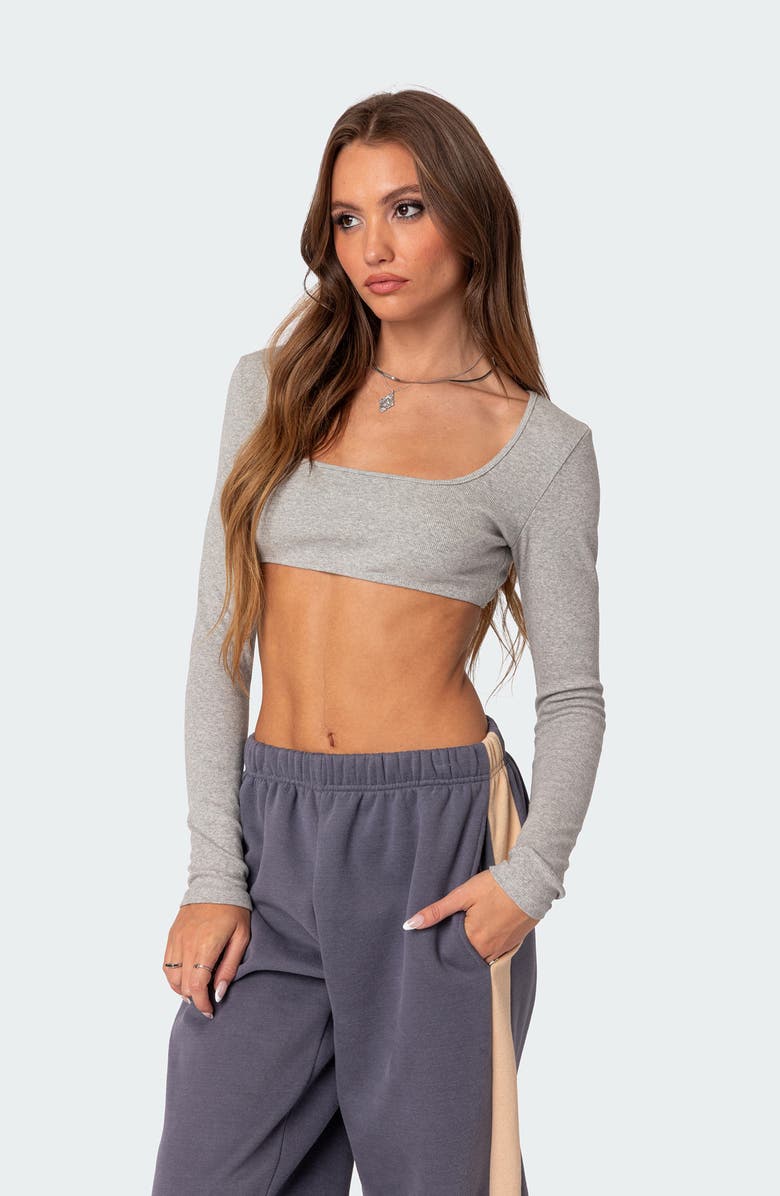 EDIKTED Routine Long Sleeve Rib Crop Top, Alternate, color, 