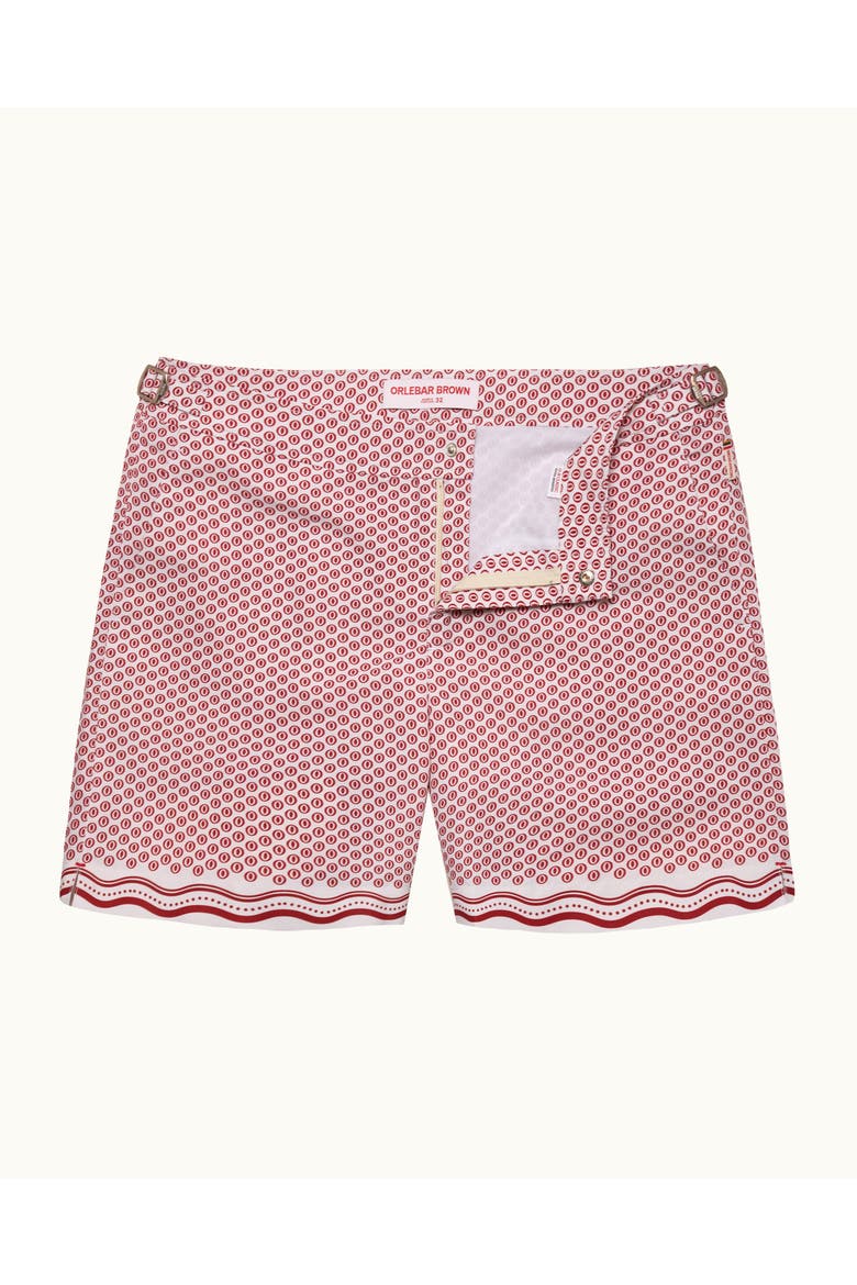 Bulldog Mid-Length Ocra Printed Swim Shorts, Alternate, color, WHITE SAND/VERMILLION