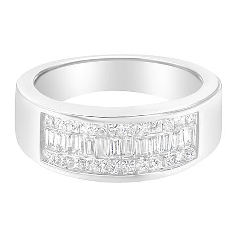 14K White Gold 1.0 Cttw Princess and Baguette-cut Diamond Ring