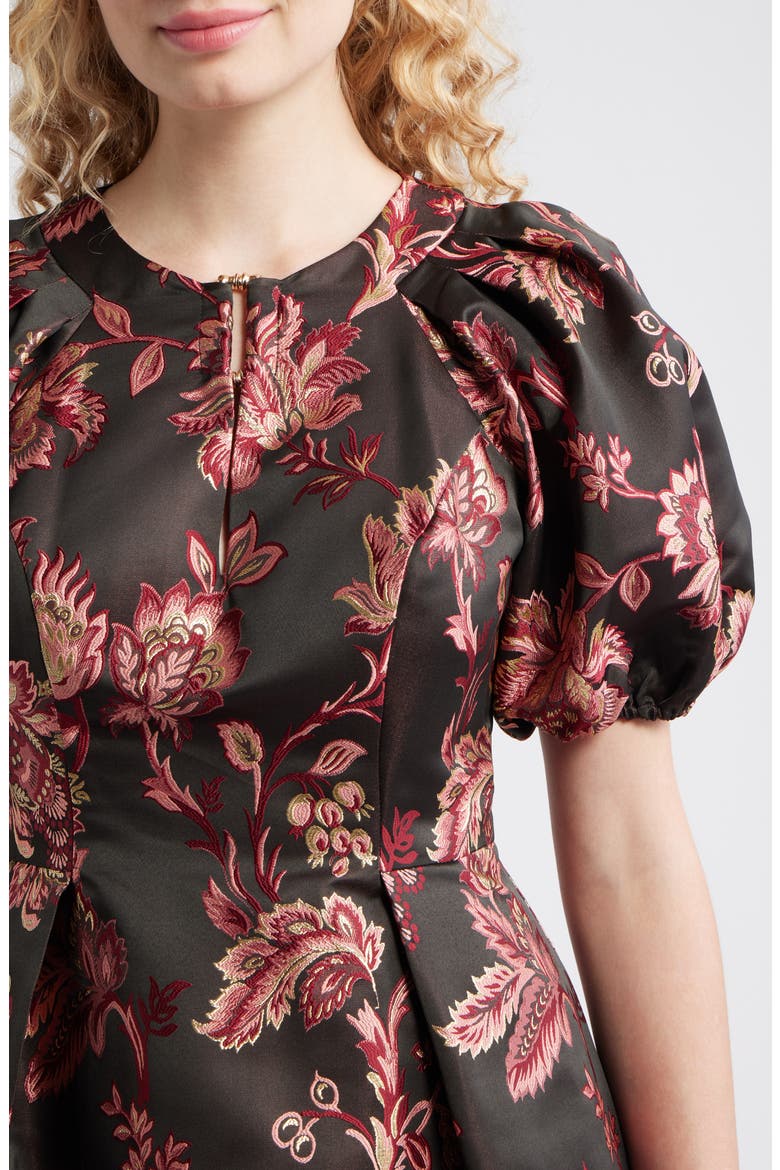 Floral Jacquard Fit & Flare Dress, Alternate, color, BLACK RED MULTI
