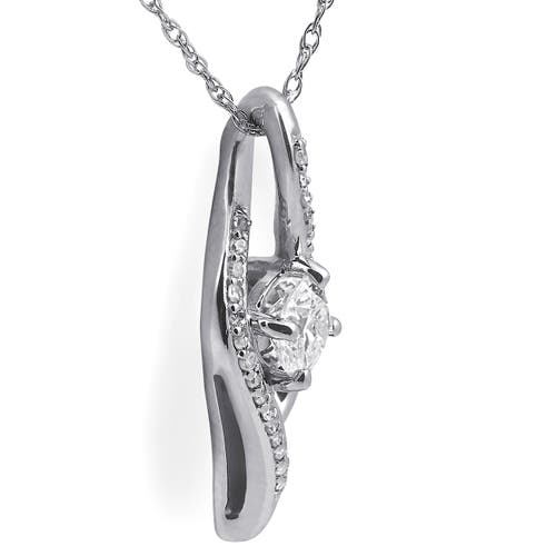 Bliss Diamond 1/3ct Diamond Solitaire Curve Pendant 10k Gold 3/4" Tall In 10k White Gold