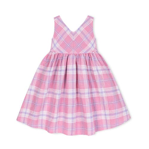 Hope & Henry Baby Girls' Linen Swing Dress, Infant In Tea Room Pink Plaid