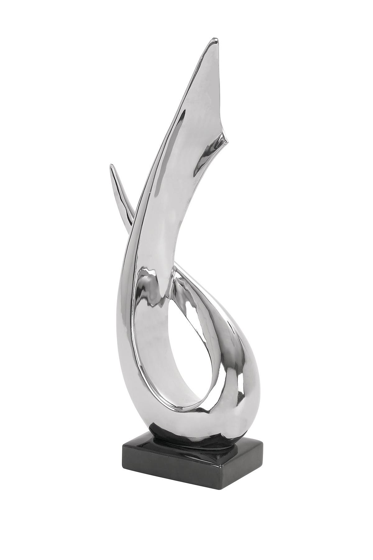 WILLOW ROW Silvertone Porcelain Abstract Sculpture with Black Base