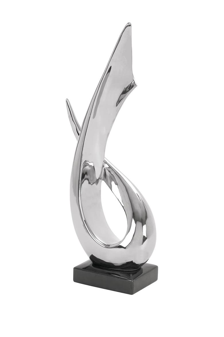 Silvertone Porcelain Abstract Sculpture with Black Base, Main, color, SILVER