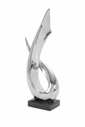 WILLOW ROW Silvertone Porcelain Abstract Sculpture with Black Base