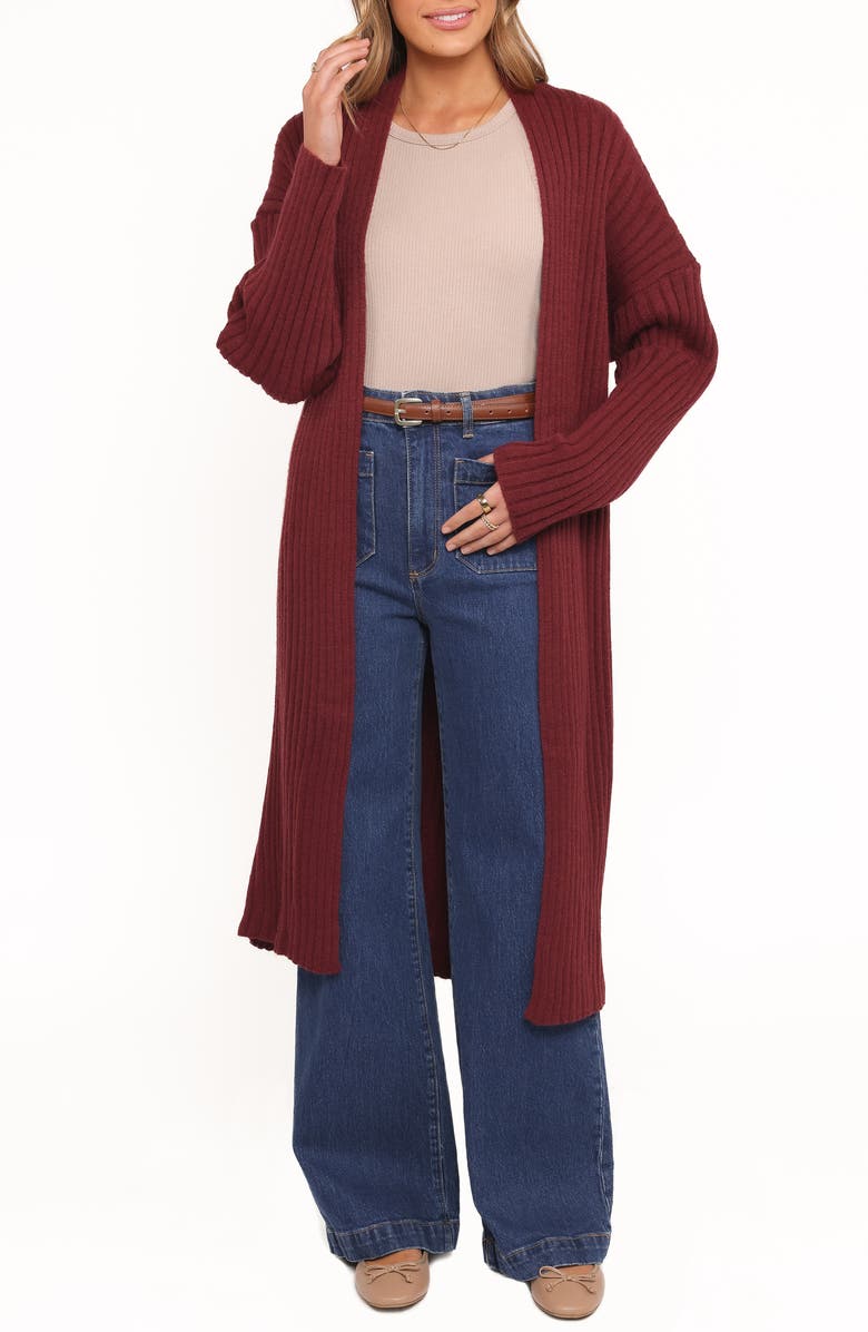 Petal & Pup Jasmia Rib Longline Cardigan, Main, color, Wine